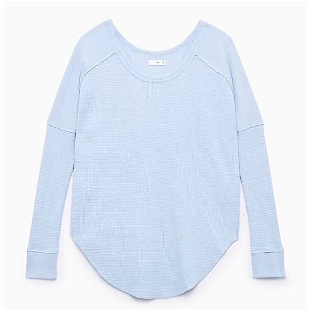 TNA Aritzia Waffle Knit Alder Thermal Top XS Blue Oversized Long Sleeve Boho